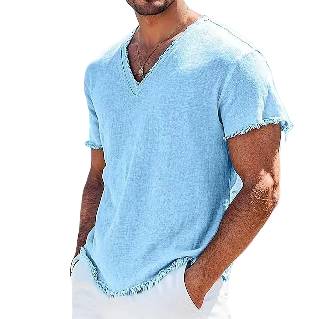 Relaxed Raw Edge V-Neck Shirt