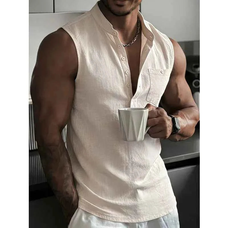 Sleeveless Button-Front Shirt
