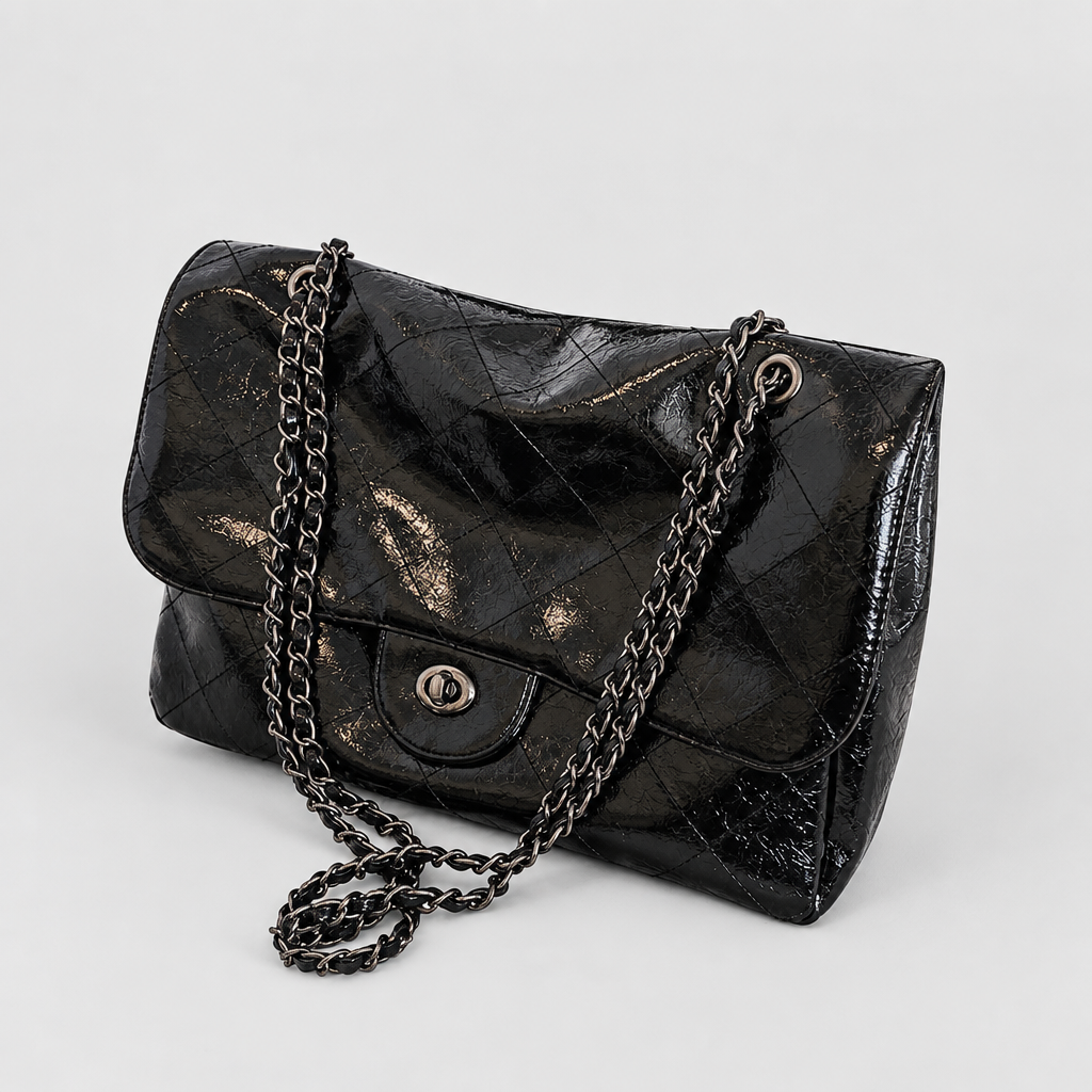 Glossy Crinkle Chain Flap Shoulder Bag — view 1