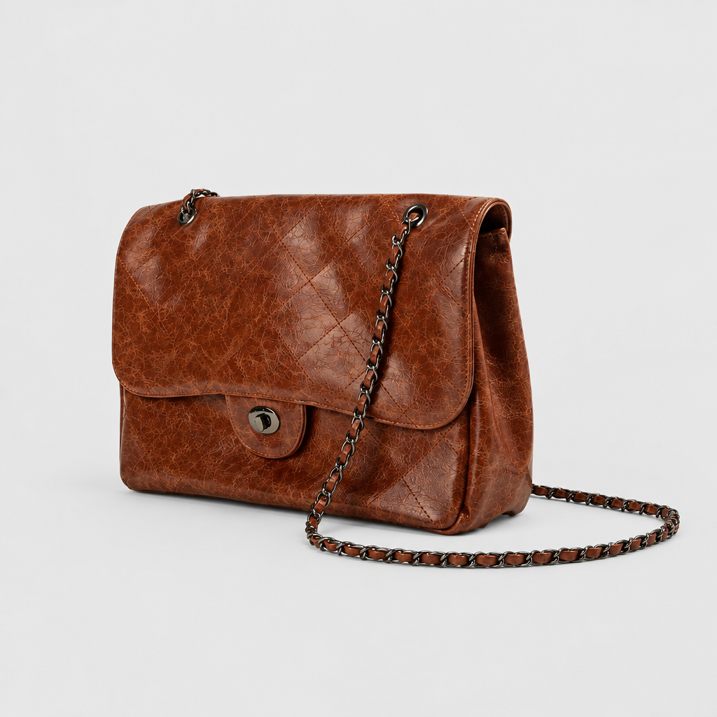 Glossy Crinkle Chain Flap Shoulder Bag — view 8