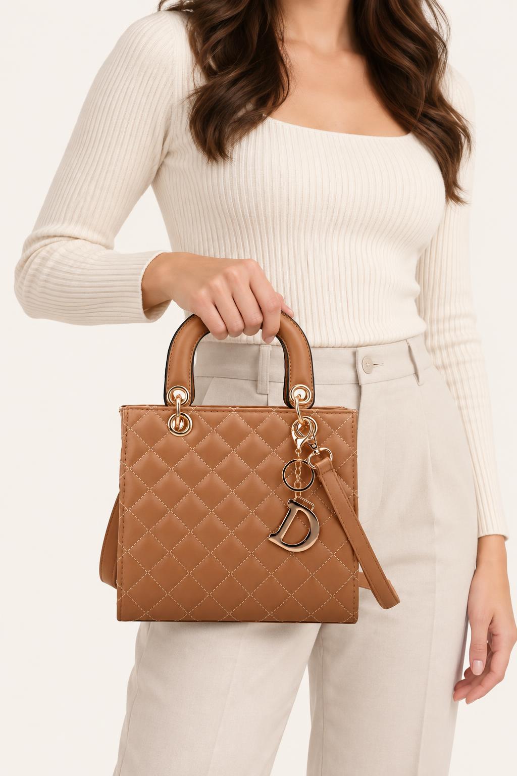 Quilted Faux Leather Top Handle Crossbody Bag — carrying