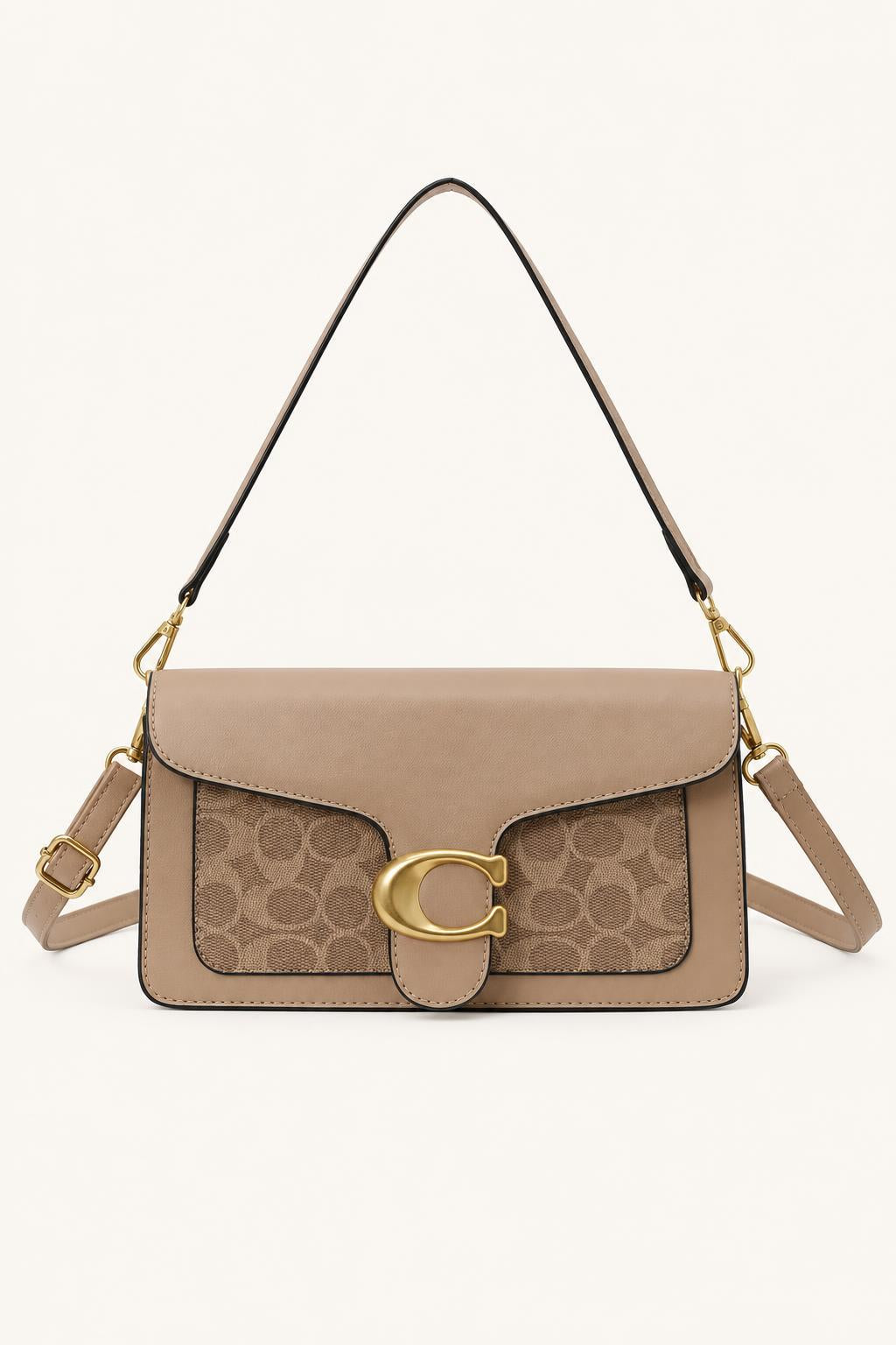 Patterned Flap Shoulder & Crossbody Bag — Khaki