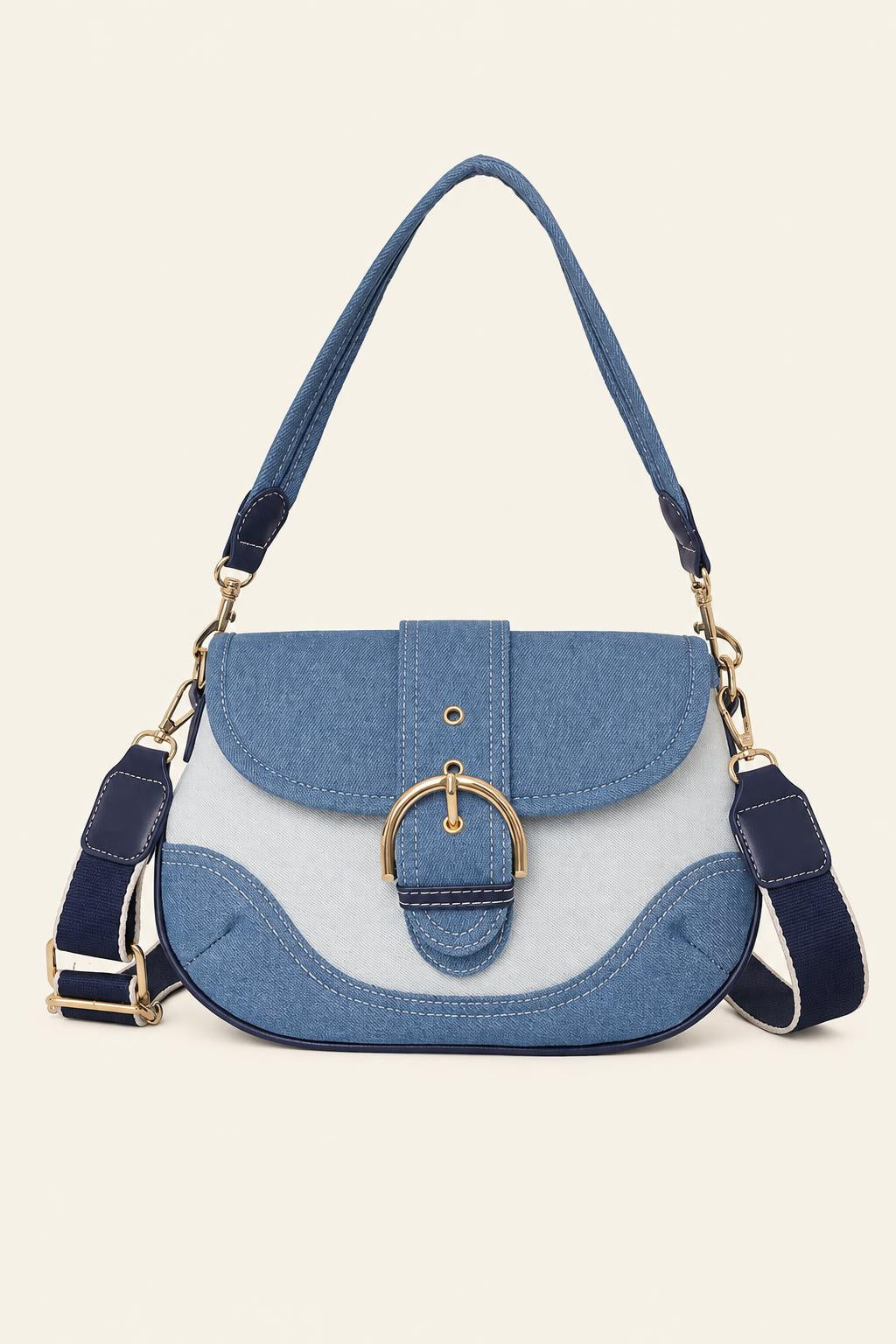 Denim Saddle Shoulder & Crossbody Bag — Blue