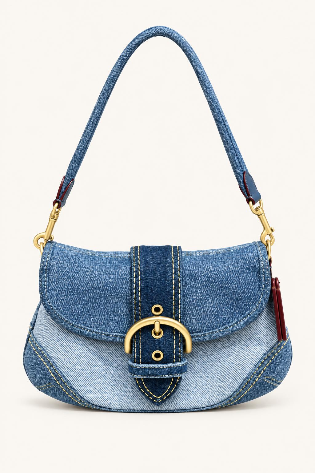 Buckle Flap Shoulder Bag — Denim Blue