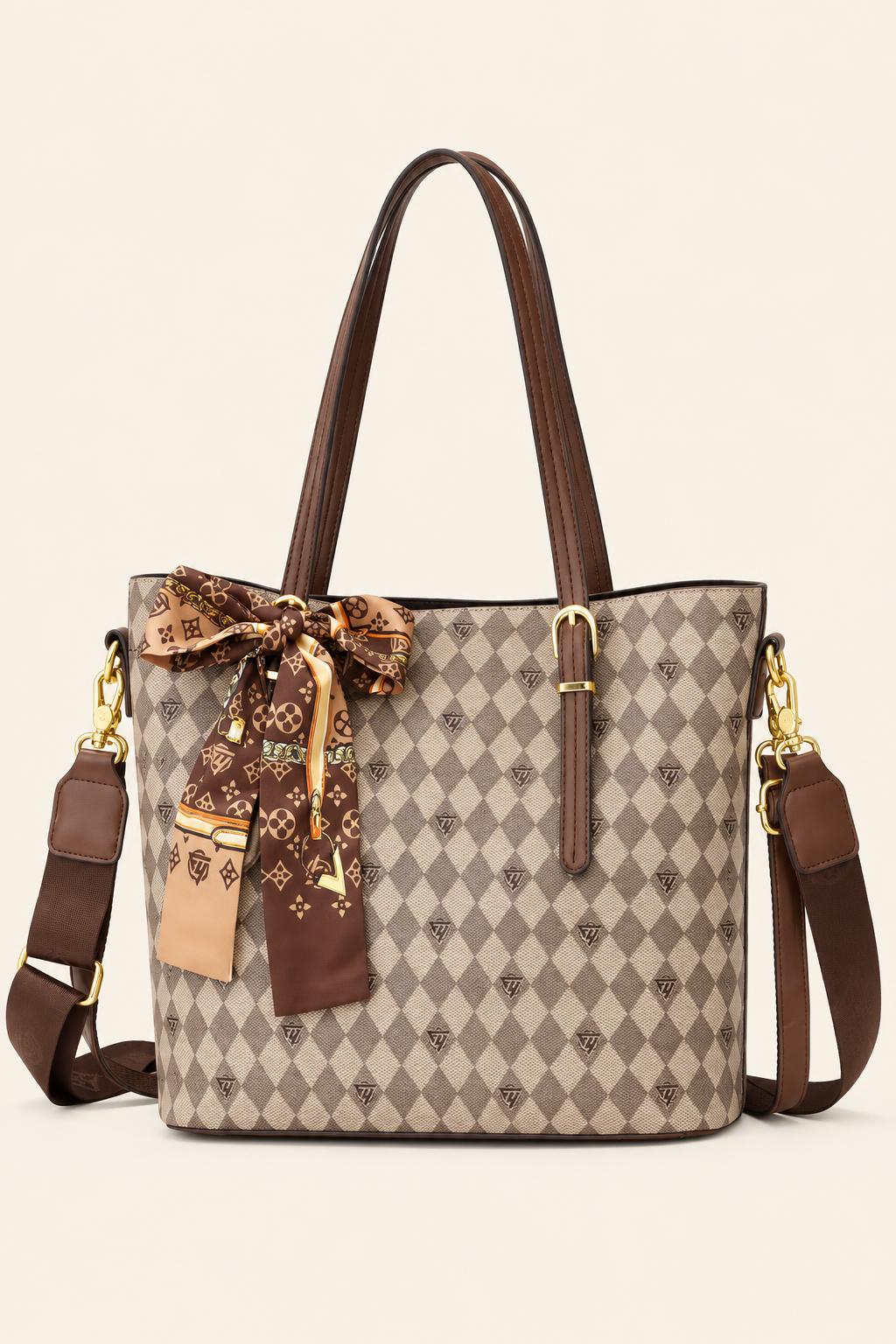 Unisex Structured Scarf-Bow Tote — Coffee coffee