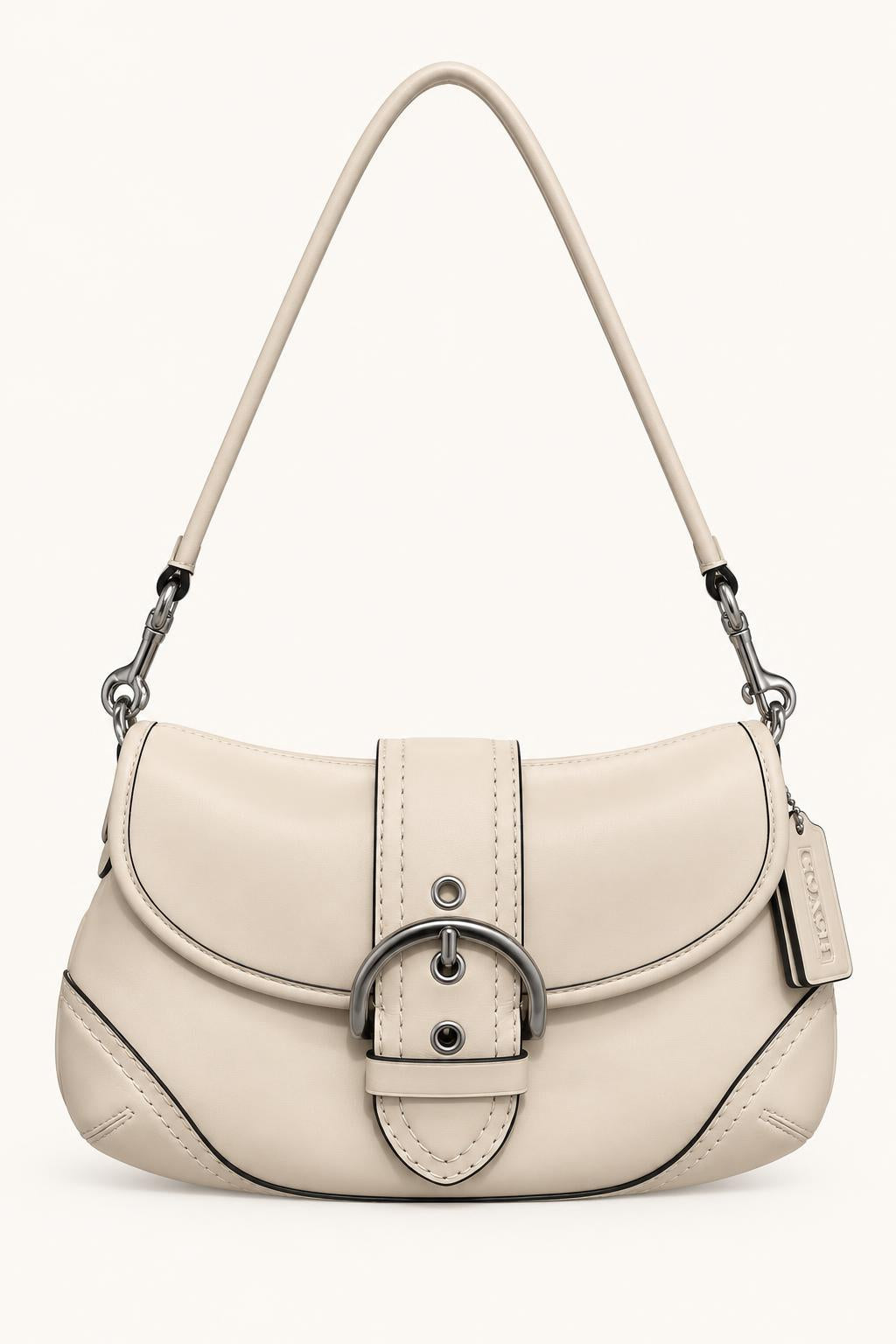 Buckle Flap Shoulder Bag — Leather White