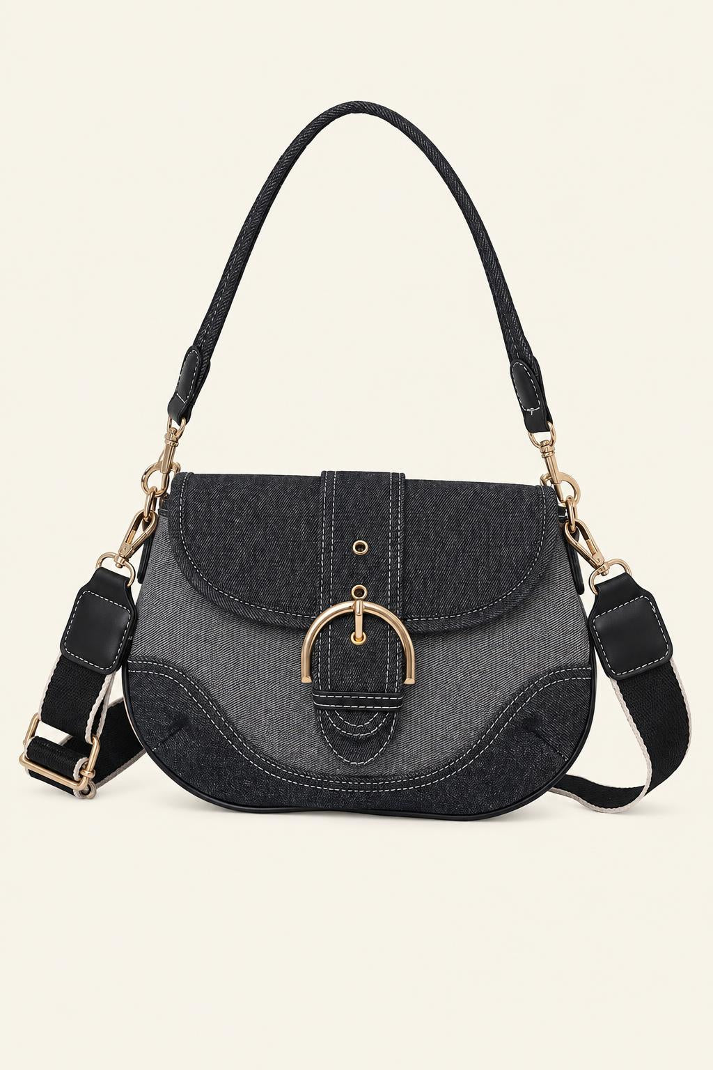 Denim Saddle Shoulder & Crossbody Bag — Gray