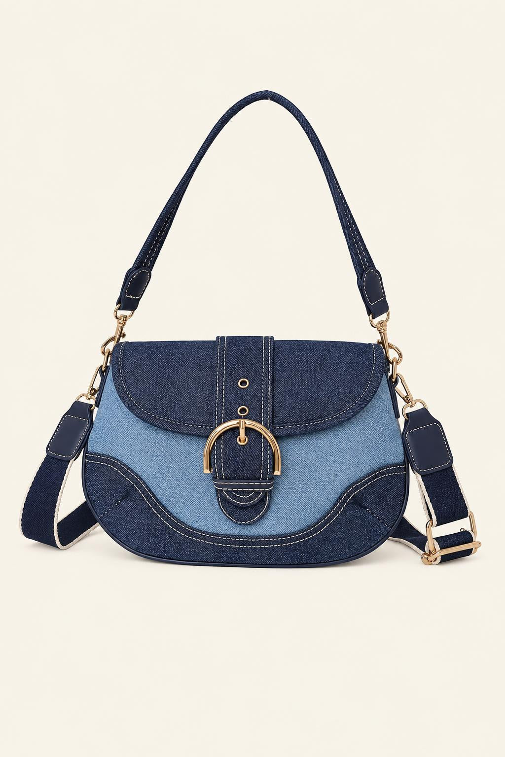 Denim Saddle Shoulder & Crossbody Bag — Dark Blue
