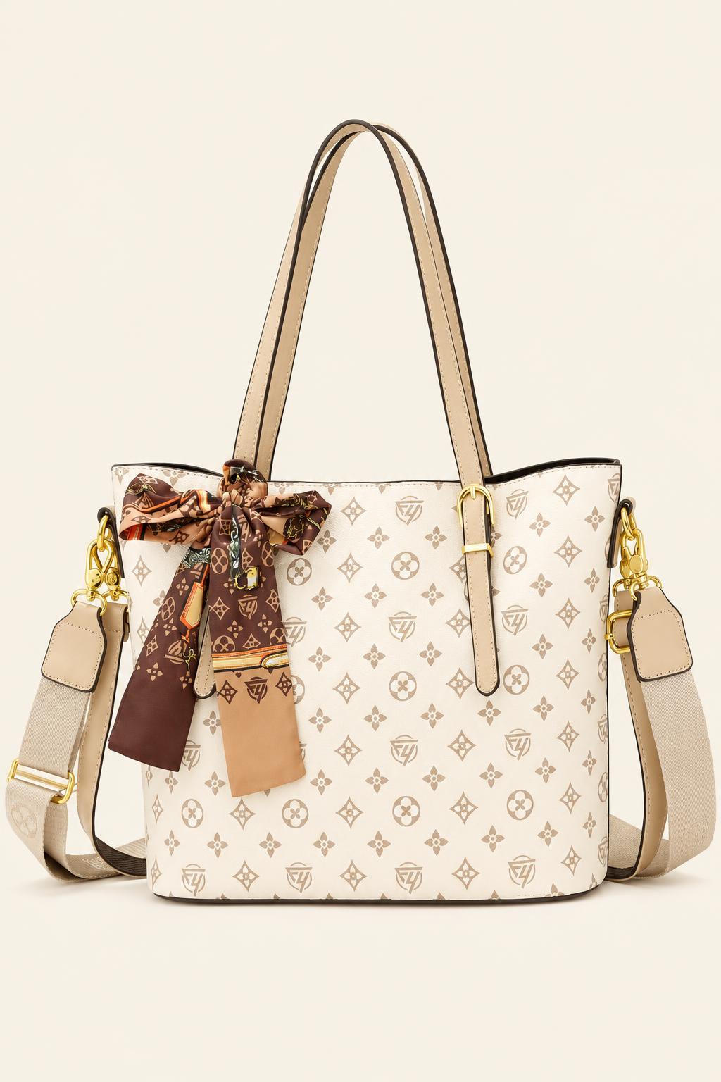 Unisex Structured Scarf-Bow Tote — White