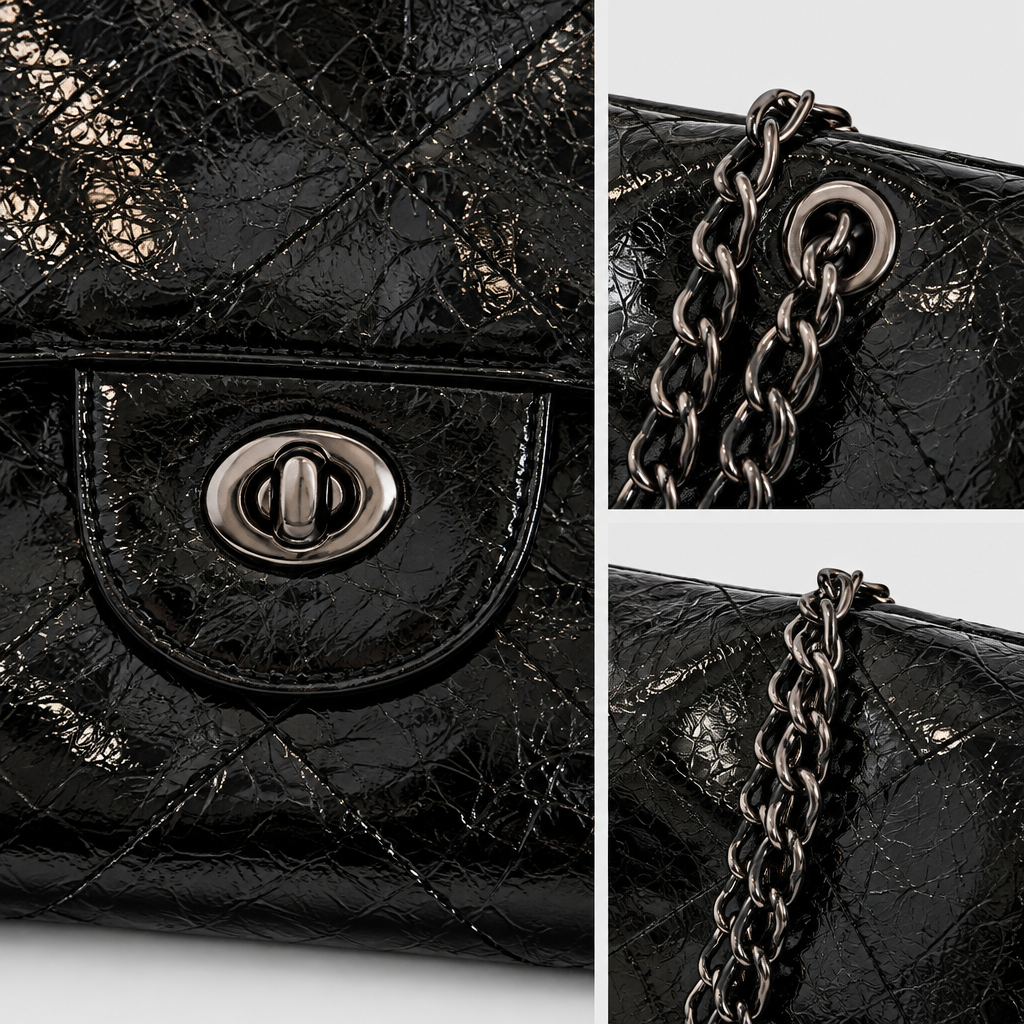 Glossy Crinkle Chain Flap Shoulder Bag — view 5
