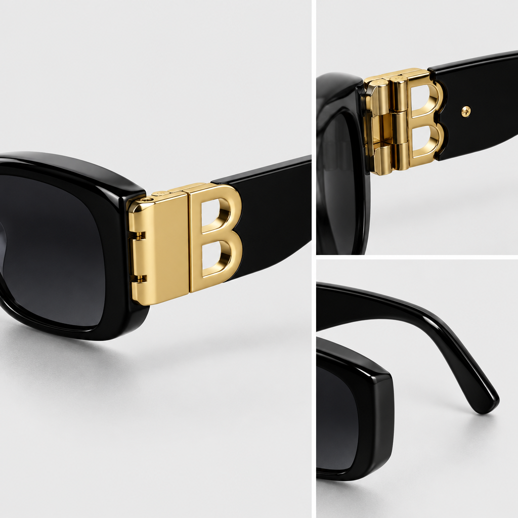 Gold-Temple Rectangular Sunglasses — view 4