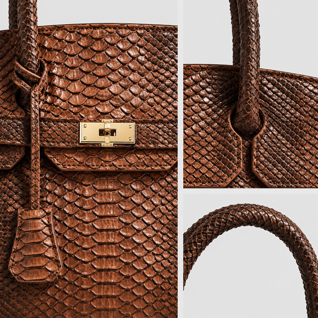 Python-Embossed Top-Handle Satchel Bag — view 5