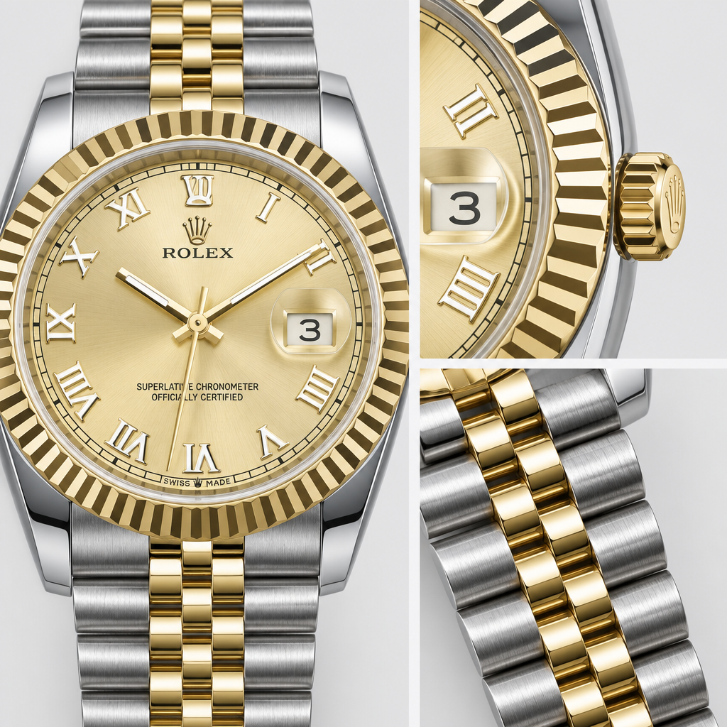 Fluted-Bezel Roman-Marker Bracelet Watch — view 4