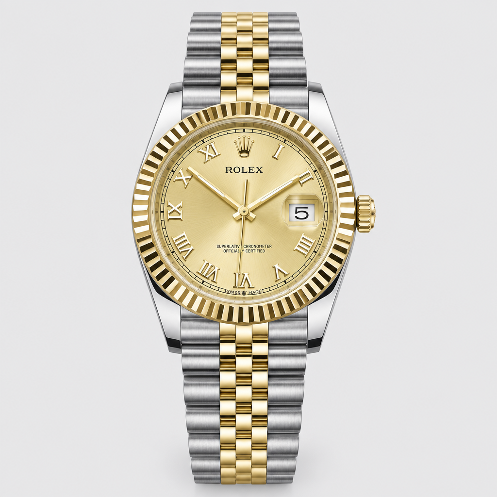 Fluted-Bezel Roman-Marker Bracelet Watch — view 2