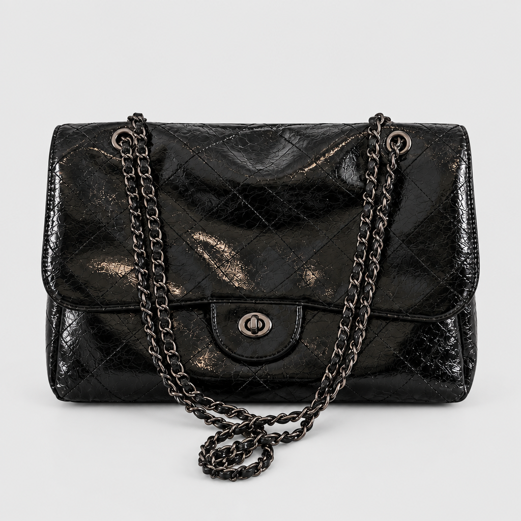 Glossy Crinkle Chain Flap Shoulder Bag — view 3