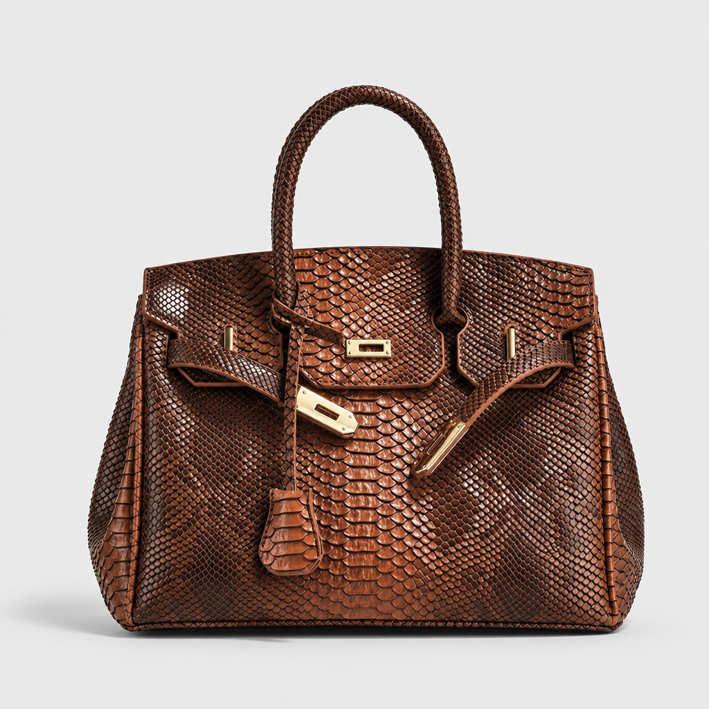 Python-Embossed Top-Handle Satchel Bag — view 3