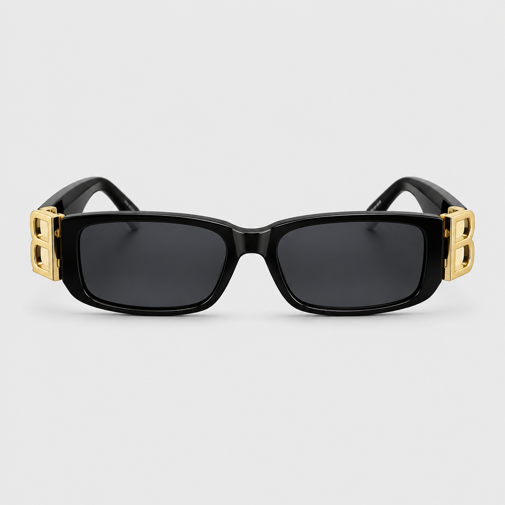 Gold-Temple Rectangular Sunglasses — view 2