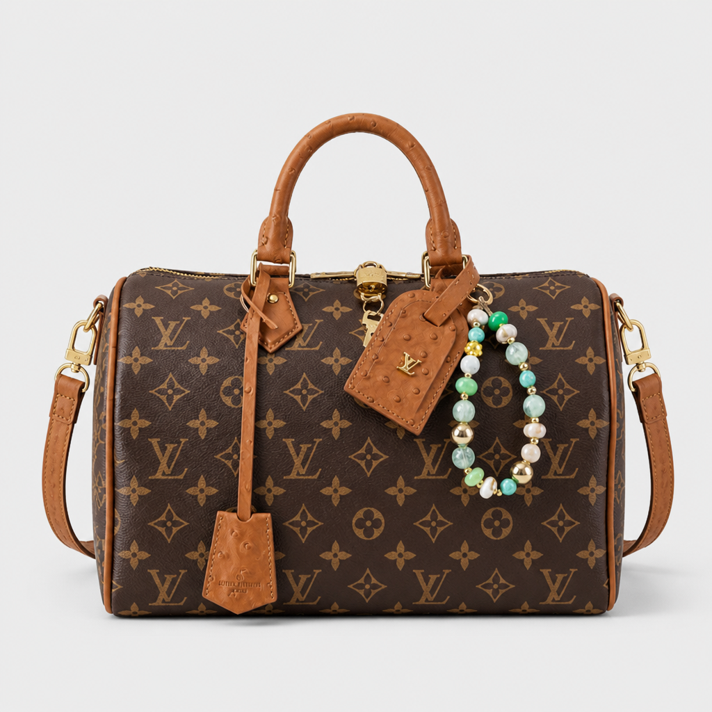 Beaded Charm Monogram Satchel — front 1 — Brown Monogram — Beaded Charm