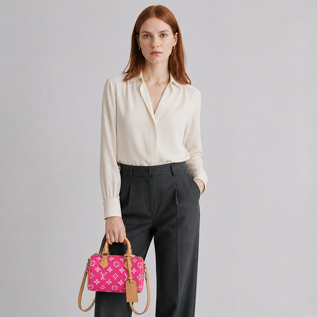 Mini Box Monogram Handbag — model a studio — Magenta Monogram