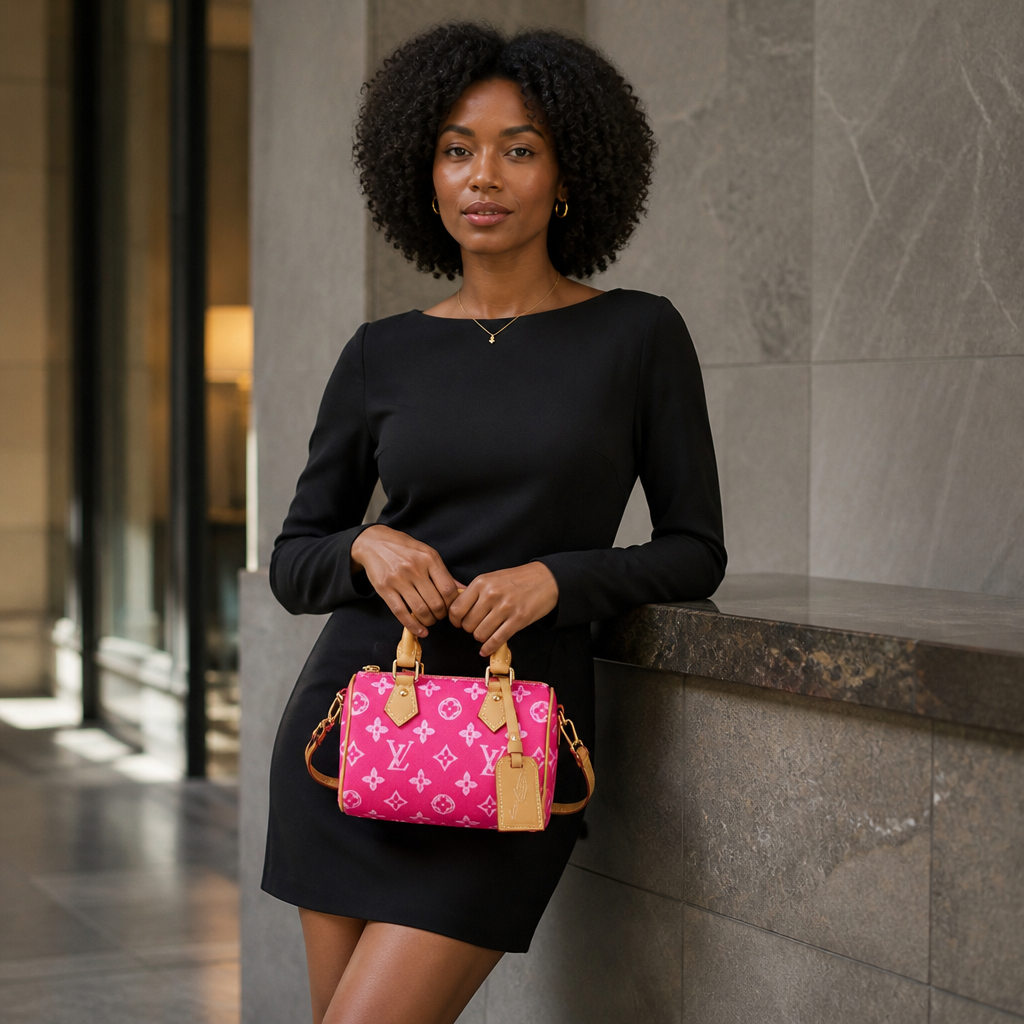 Mini Box Monogram Handbag — model b editorial — Magenta Monogram