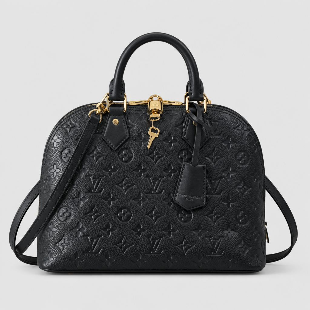 Monogram Dome Top Handle Bag — Straight front — Black Embossed