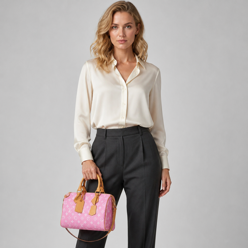 Pink Monogram Angular Handbag — model a studio — Pink Monogram