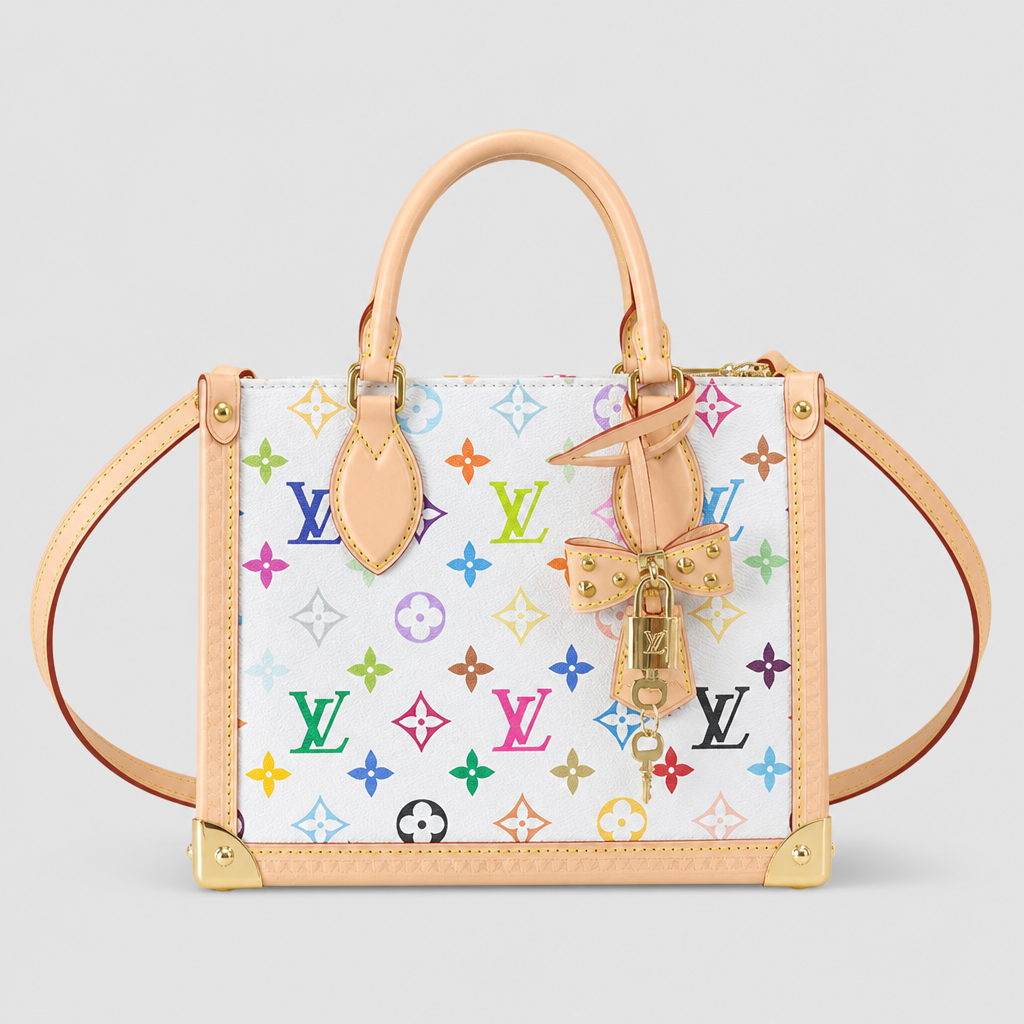 Multicolor Buckle Trim Handbag — front 2 — White Multicolor Monogram — Corner Plates — Ref 158