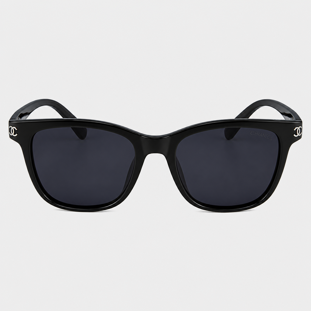 Classic Black Square Eyewear — black frame with dark-tinted lenses; complete front view