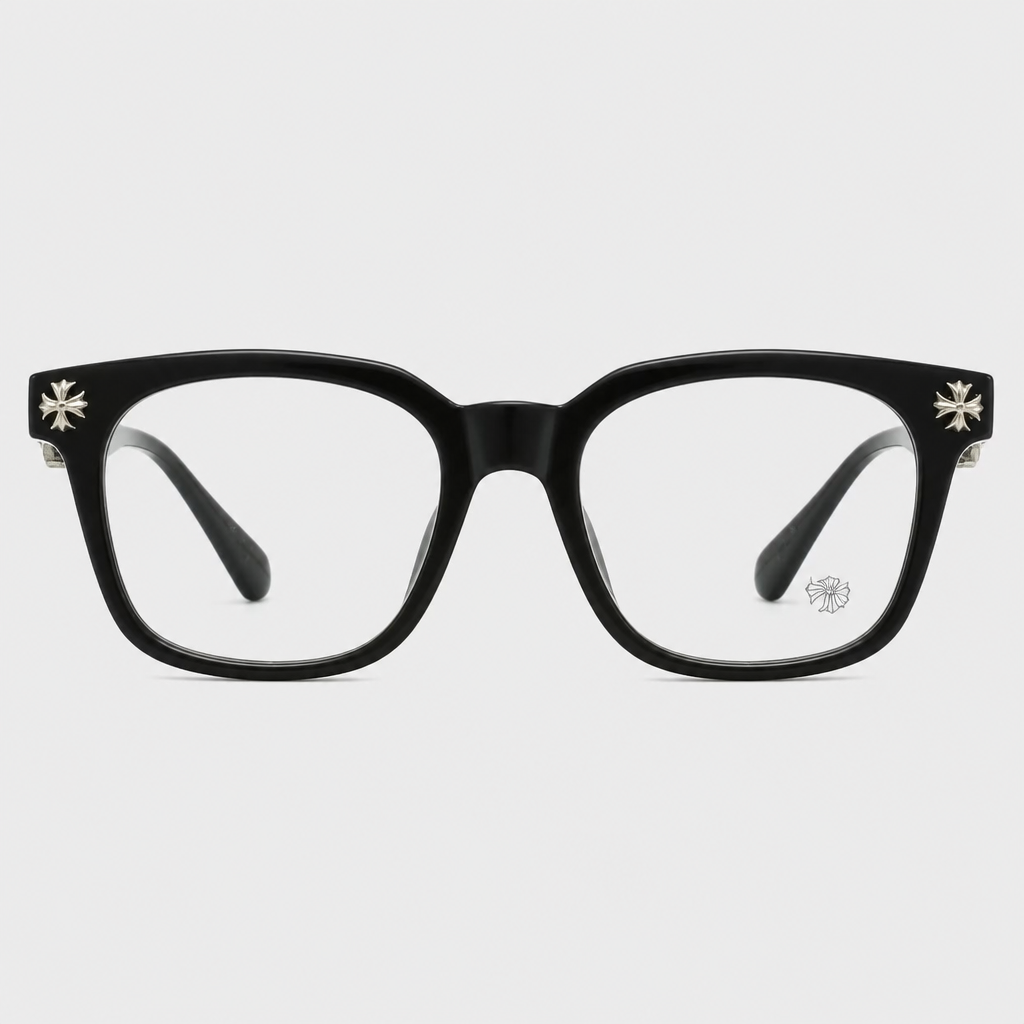 Square Cross-Detail Eyeglass Frames — Exact original finish, mapped variant; complete front view