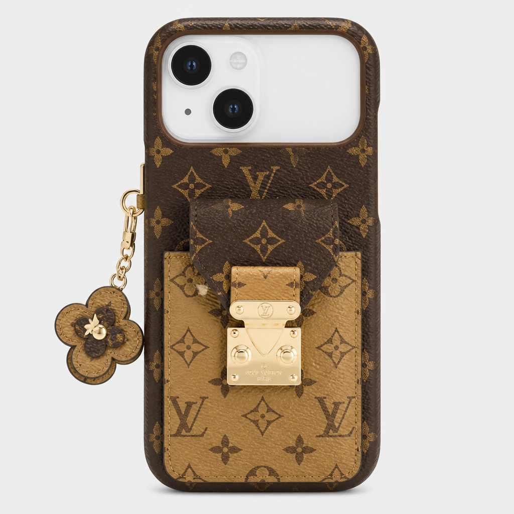 Tan Monogram Card-Holder — front view.
