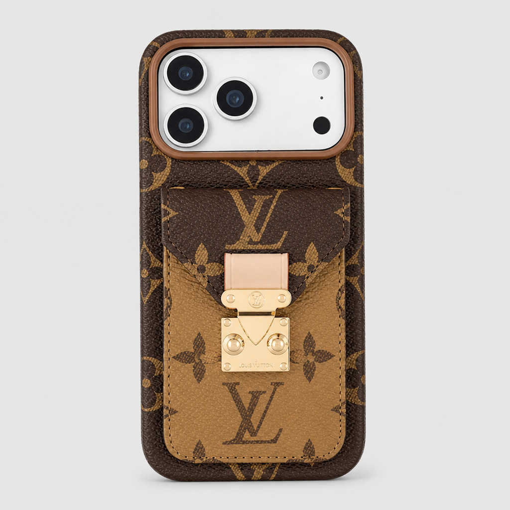 Women's Fashion Lock Card Holder Phone Case for iPhone — product detail view.