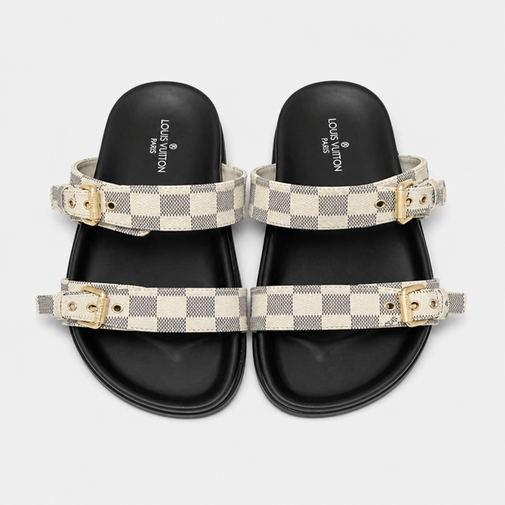 White Check Double Buckle — front view.