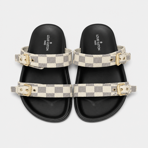 Unisex Metal Buckle Flat Rubber Slippers