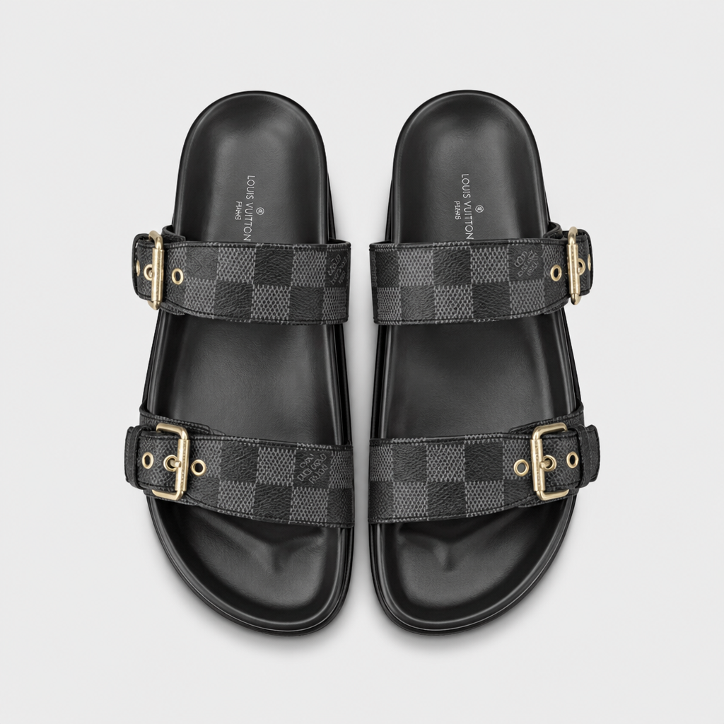 Black Check Double Buckle — front view.