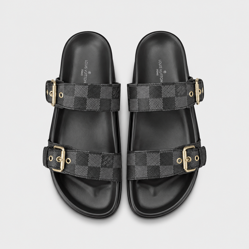 Unisex Metal Buckle Flat Rubber Slippers
