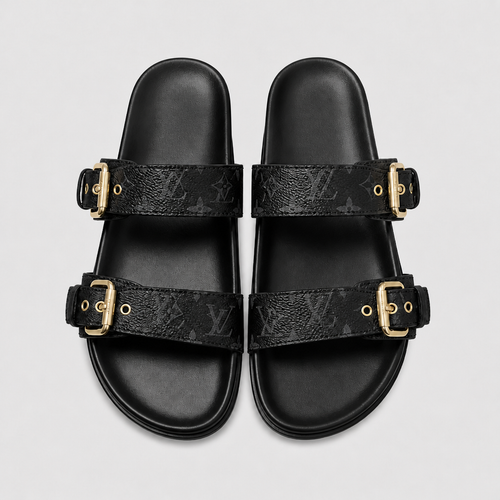 Unisex Metal Buckle Flat Rubber Slippers