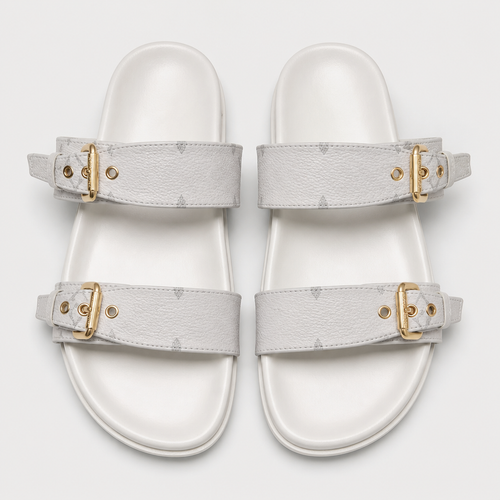 Unisex Metal Buckle Flat Rubber Slippers