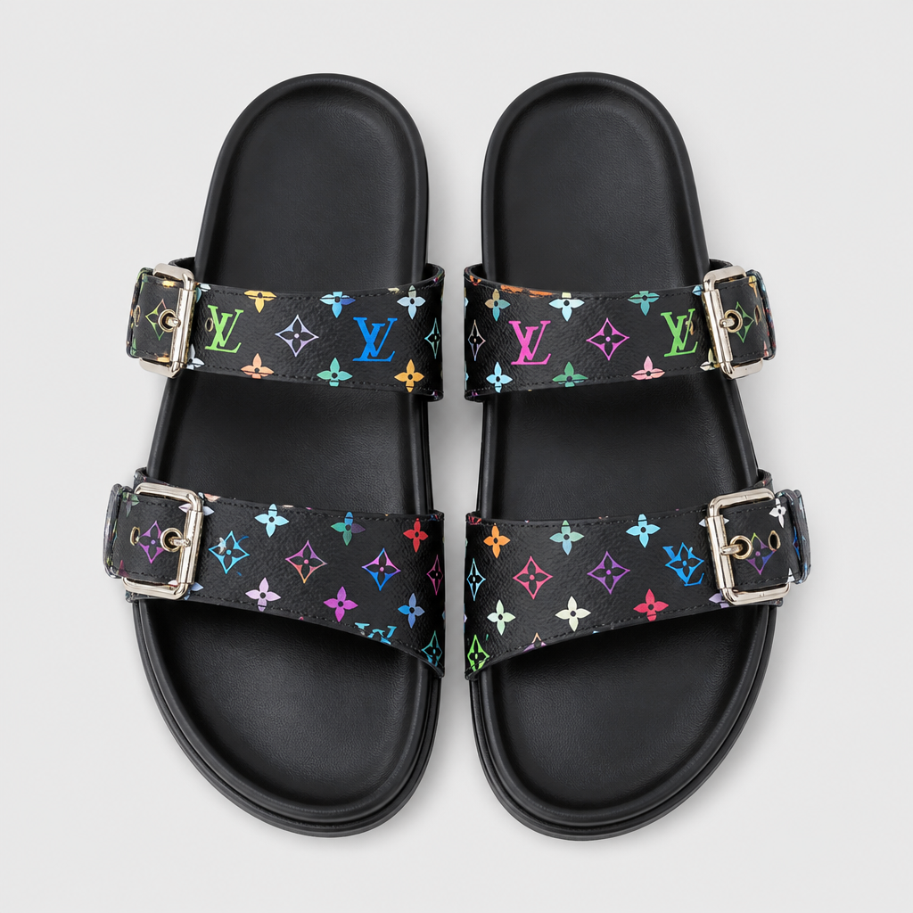 Black Multicolor Double Buckle — front view.