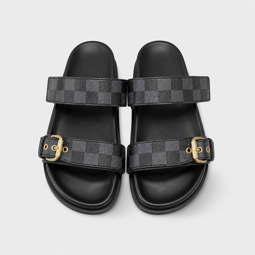 Black Check Single Buckle — front view.