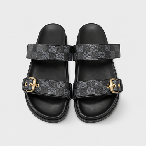 Unisex Metal Buckle Flat Rubber Slippers