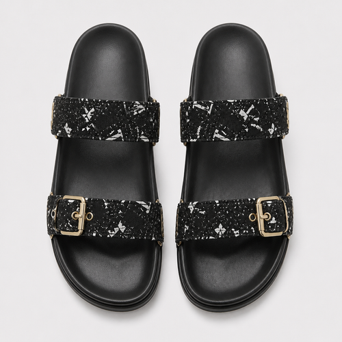 Unisex Metal Buckle Flat Rubber Slippers