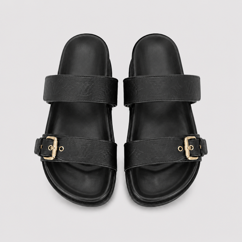 Unisex Metal Buckle Flat Rubber Slippers