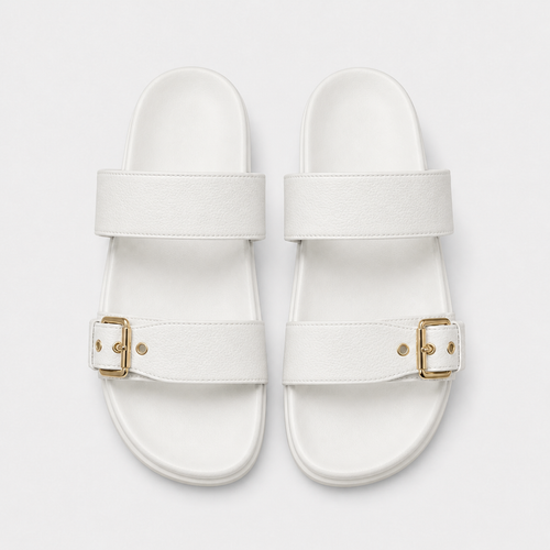 Unisex Metal Buckle Flat Rubber Slippers