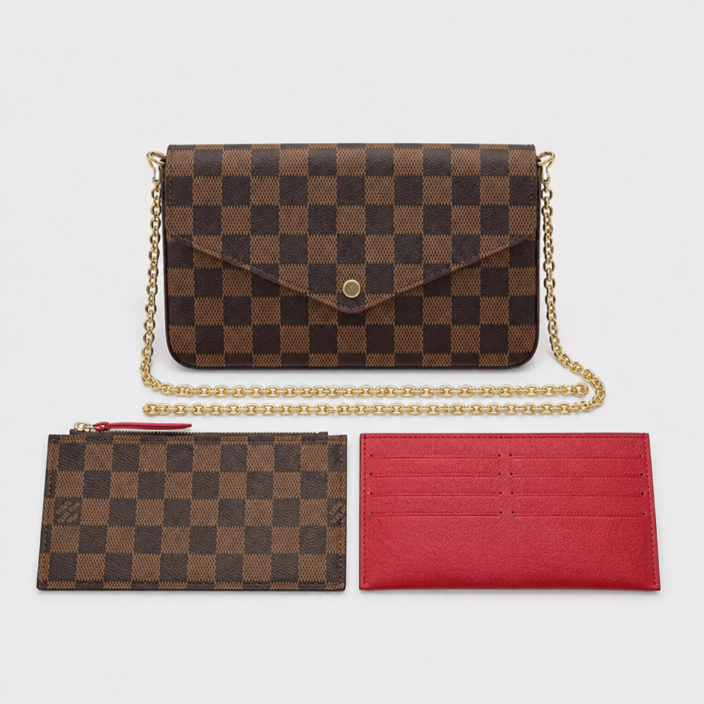 Brown Check & Red Accessories — front view.