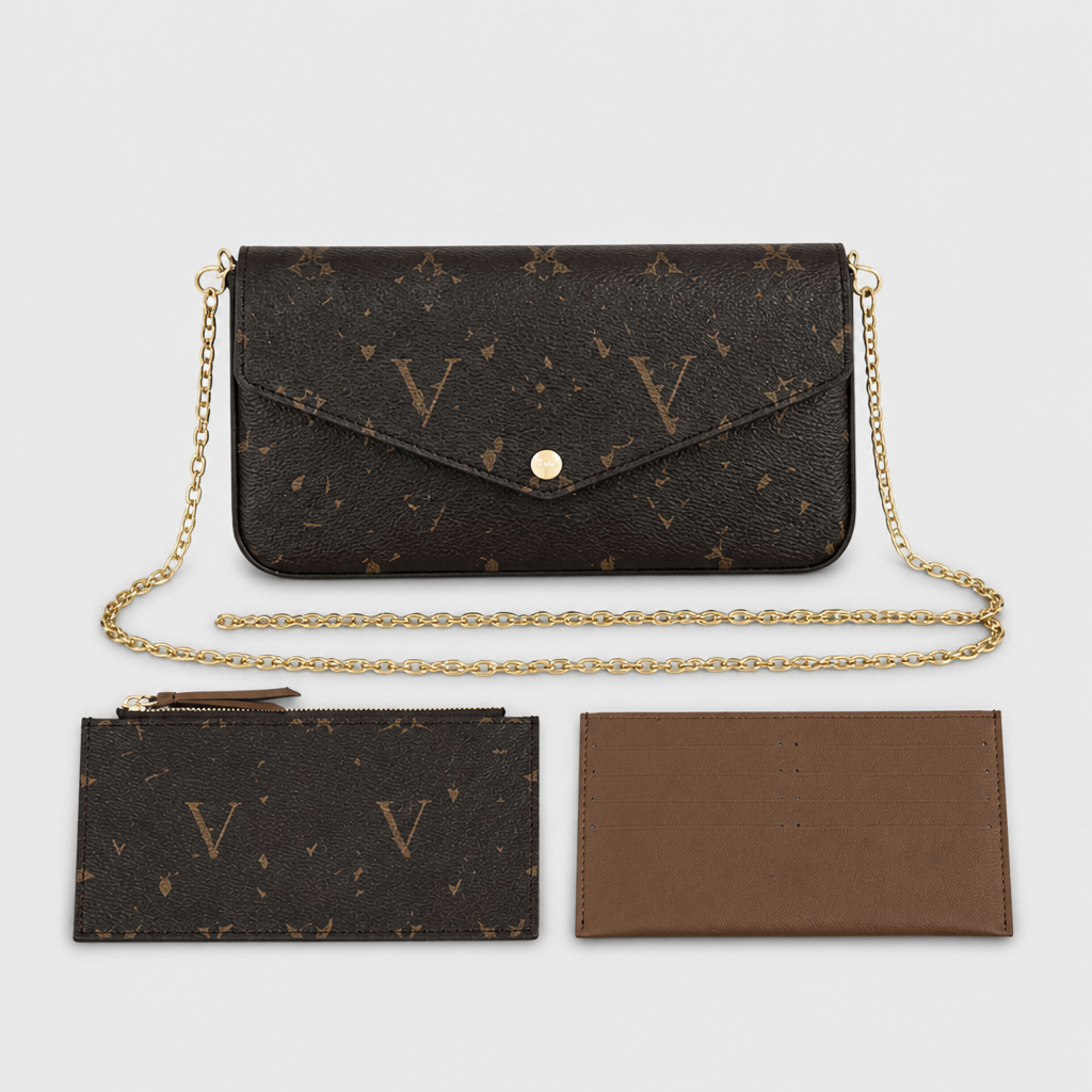 Dark Monogram & Brown Accessories — front view.