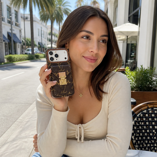 Women's Fashion Lock Card Holder Phone Case for iPhone