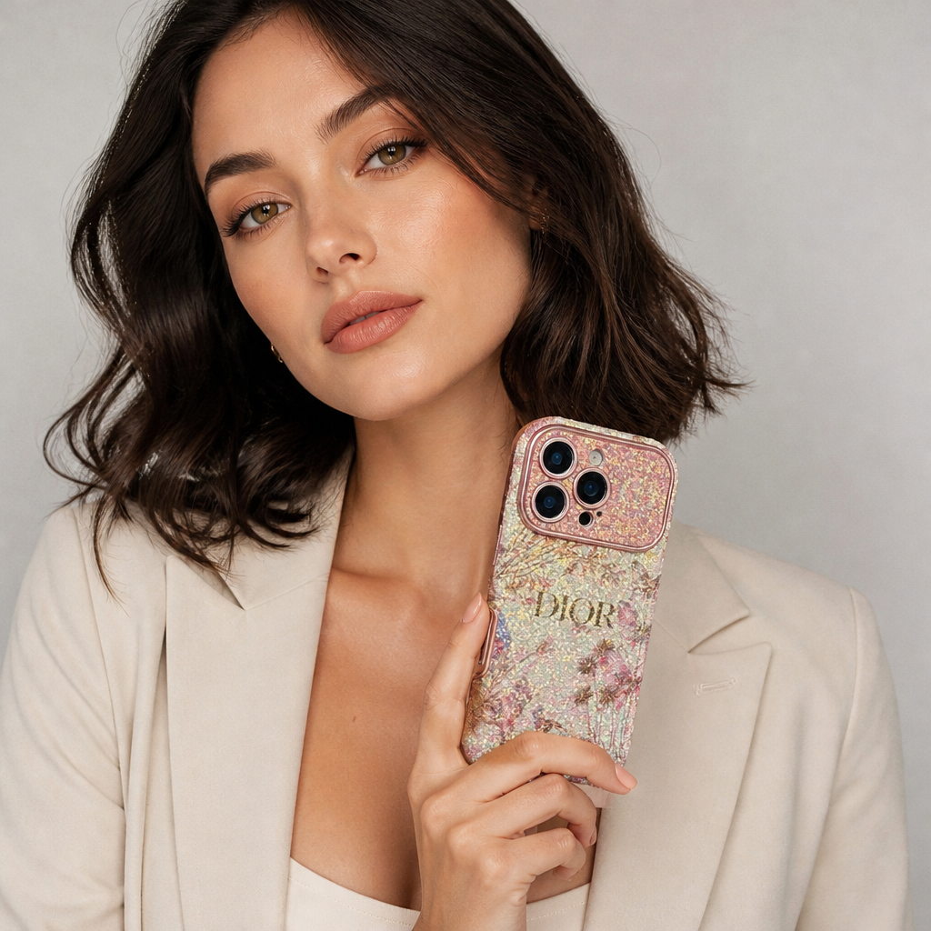 Pink Floral Glitter — studio model photo.