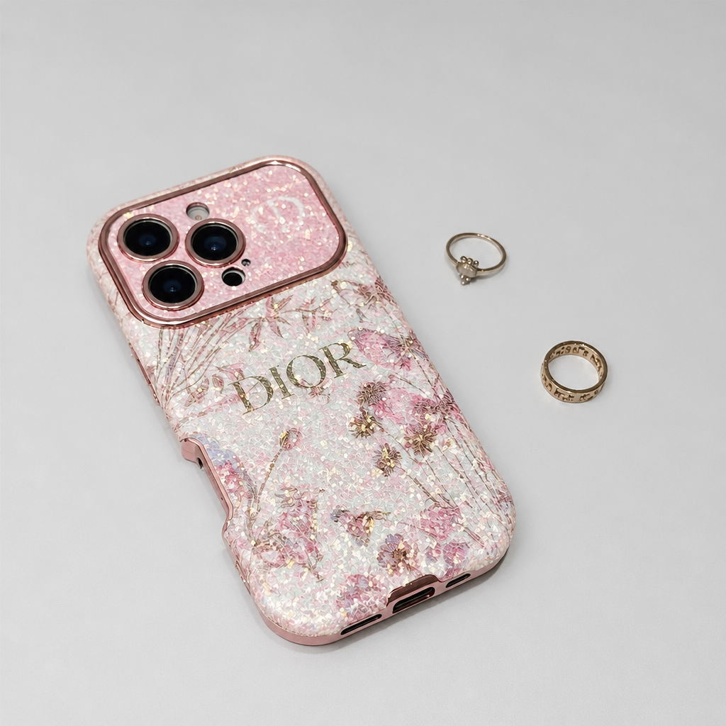 Women's Sparkling Diamond Flower Phone Case for iPhone — product detail view.
