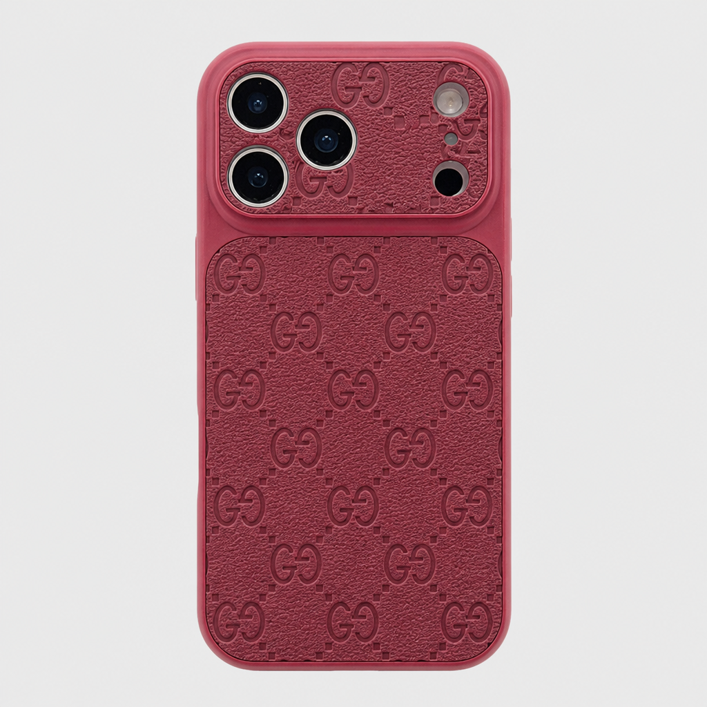 Burgundy – Allover G Letter Pattern — front view.