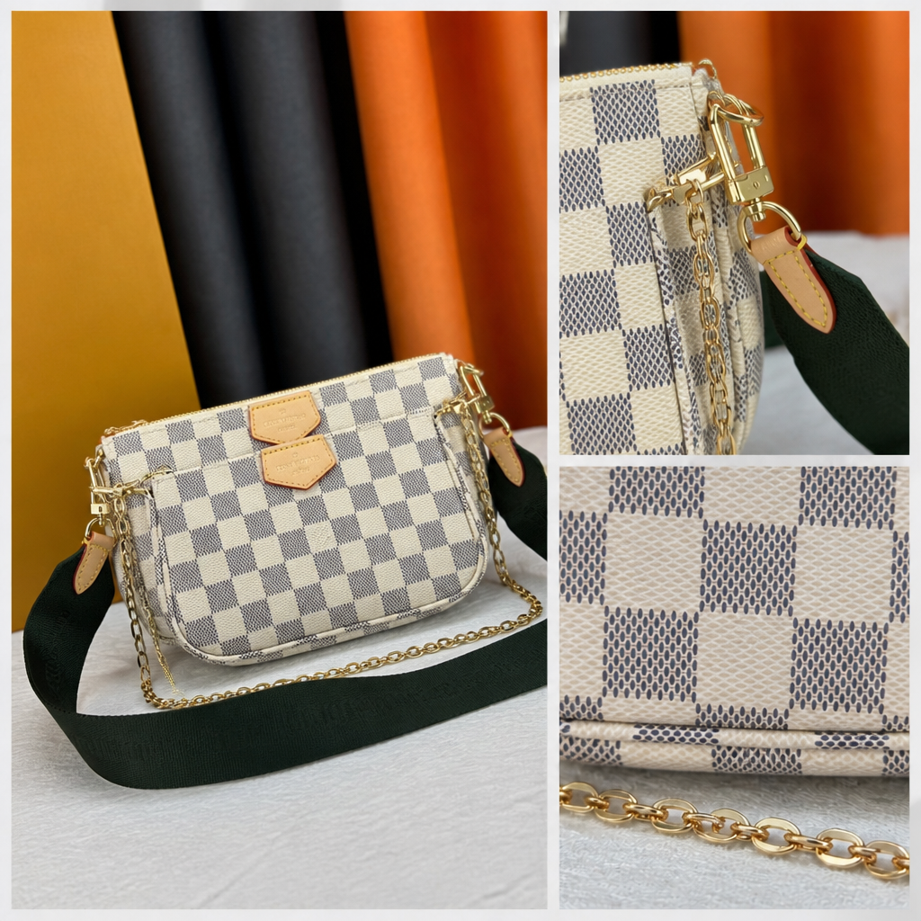 Structured Checker Zip Shoulder Bag with Chain — view 3